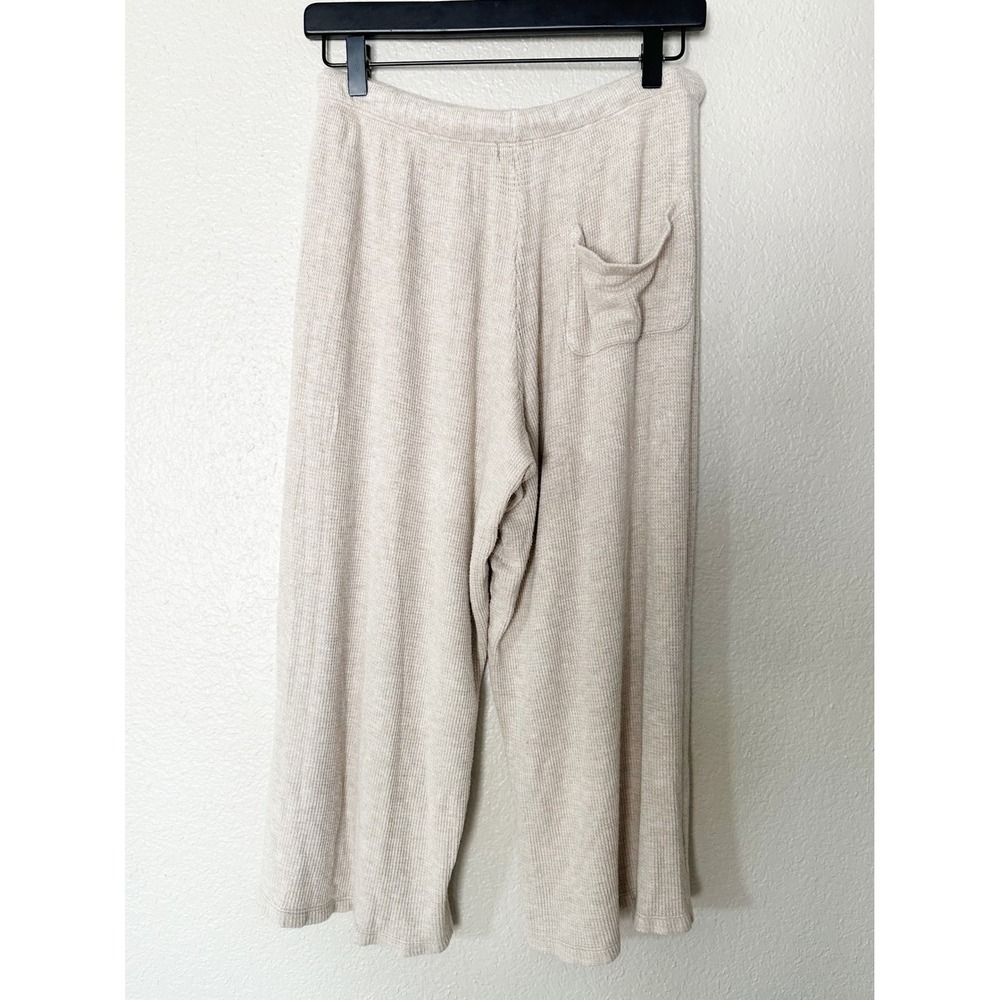 Leset Waffle Knit Lounge Set Oatmeal Beige Long Sleeve Top Wide Leg Pants Small - Picture 10 of 16